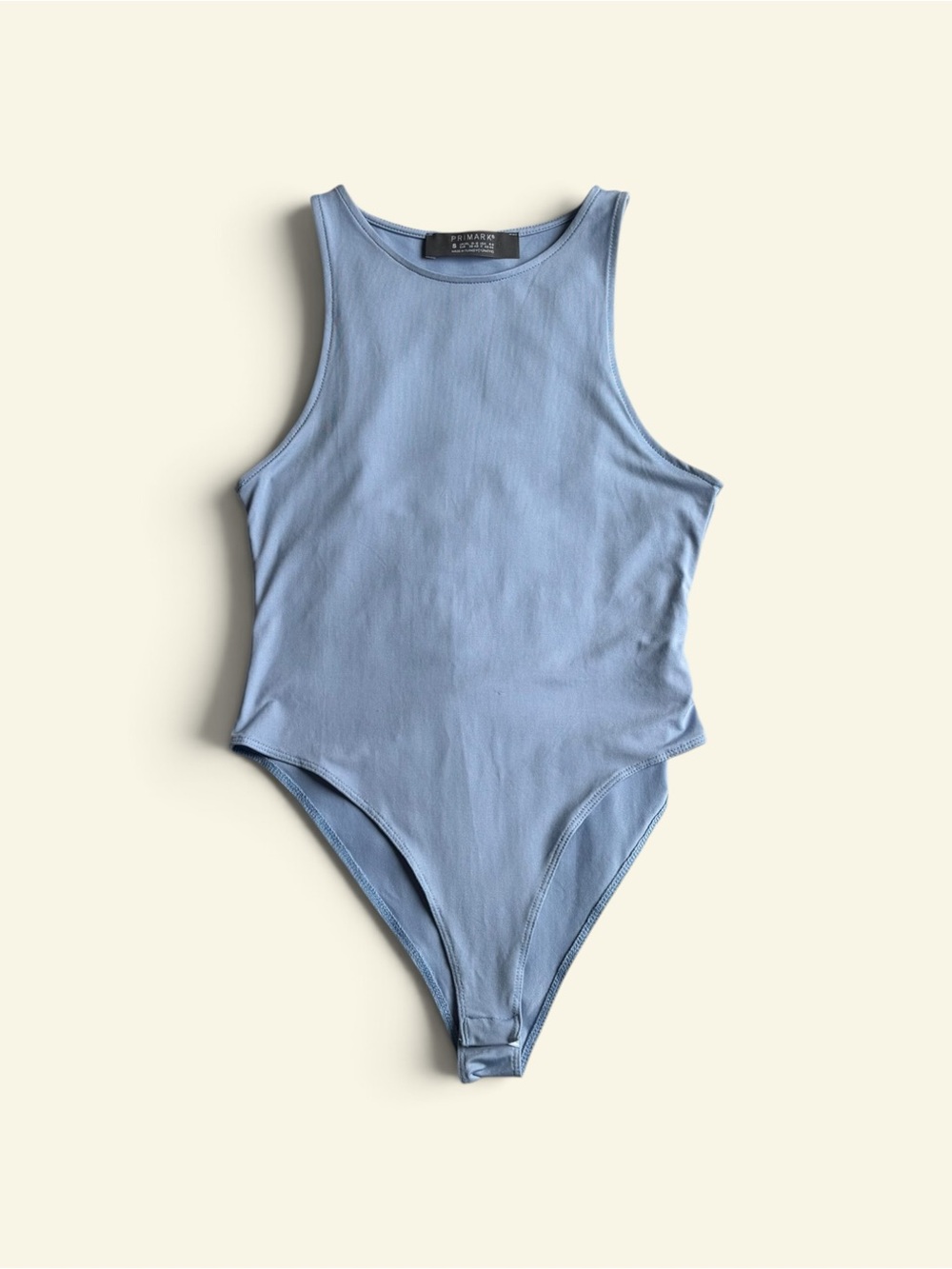 Primark Women Light Blue High Neck Racerback Bodysuit Soft Stretch Small Minimal